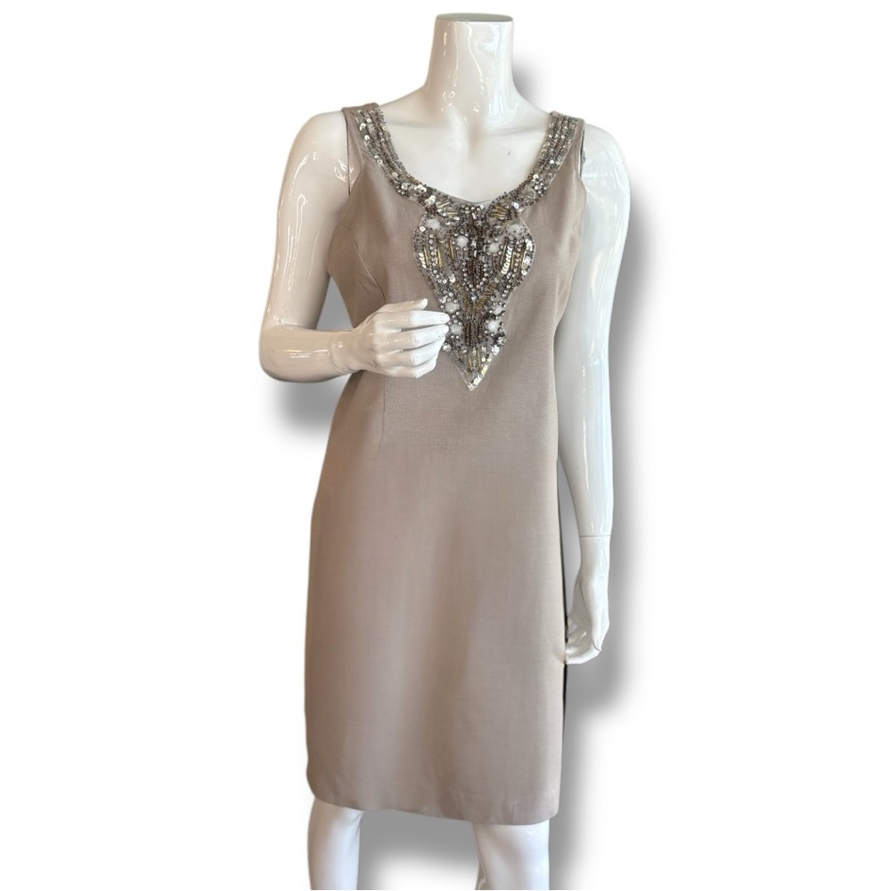 Boston Proper Embellished Tan Linen Blend Tunic Party Dress. Women’s Size 12